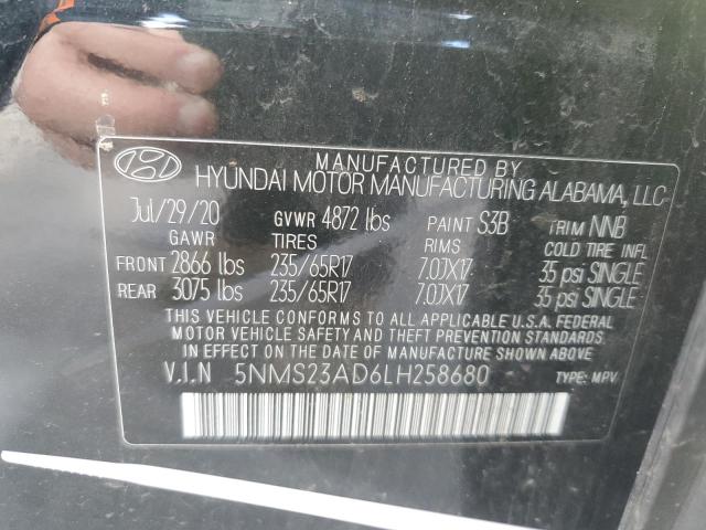 5NMS23AD6LH258680 - 2020 HYUNDAI SANTA FE SE BLACK photo 13