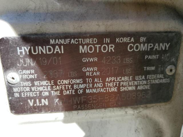 KMHWF35H82A508962 - 2002 HYUNDAI SONATA GLS WHITE photo 12