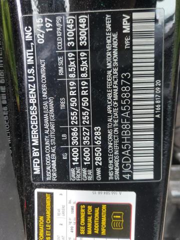 4JGDA5HB8FA558873 - 2015 MERCEDES-BENZ ML 350 4MATIC BLACK photo 14