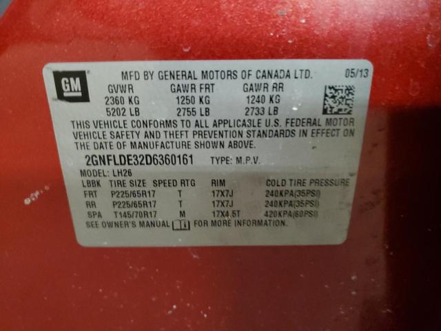 2GNFLDE32D6360161 - 2013 CHEVROLET EQUINOX LT RED photo 13