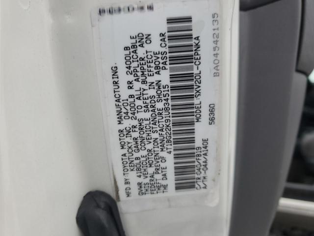 4T1BG22K91U834515 - 2001 TOYOTA CAMRY CE WHITE photo 13