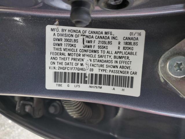 2HGFC1F77GH635669 - 2016 HONDA CIVIC EXL გრაფიტი ფოტო 13