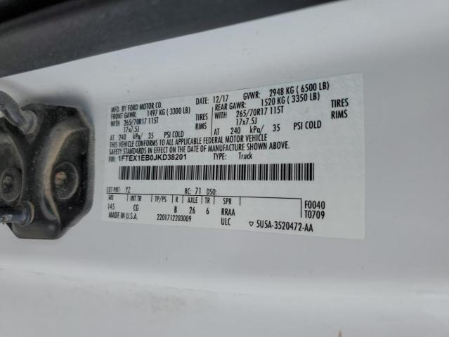 1FTEX1EB0JKD38201 - 2018 FORD F150 SUPER CAB WHITE photo 12