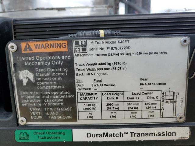 F187V07220D - 2006 HYST FORKLIFT YELLOW photo 10