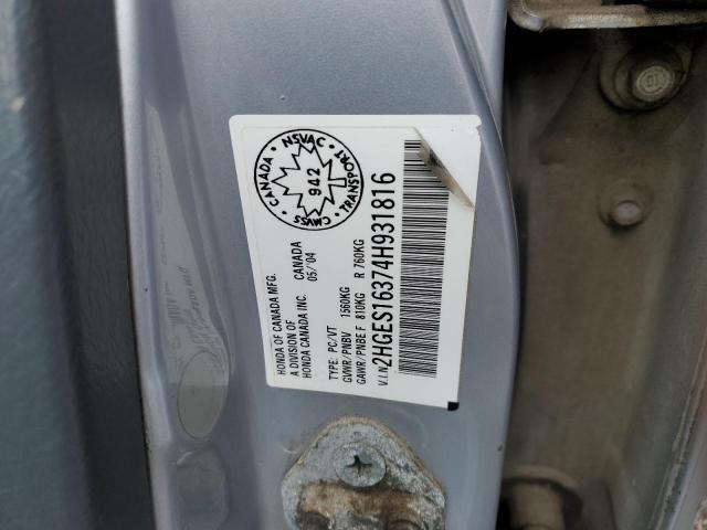 2HGES16374H931816 - 2004 HONDA CIVIC DX VP Gümüş foto 12