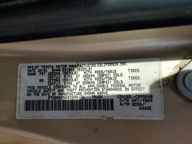 5TESN92N42Z894126 - 2002 TOYOTA TACOMA XTRACAB PRERUNNER 米色 照片 12