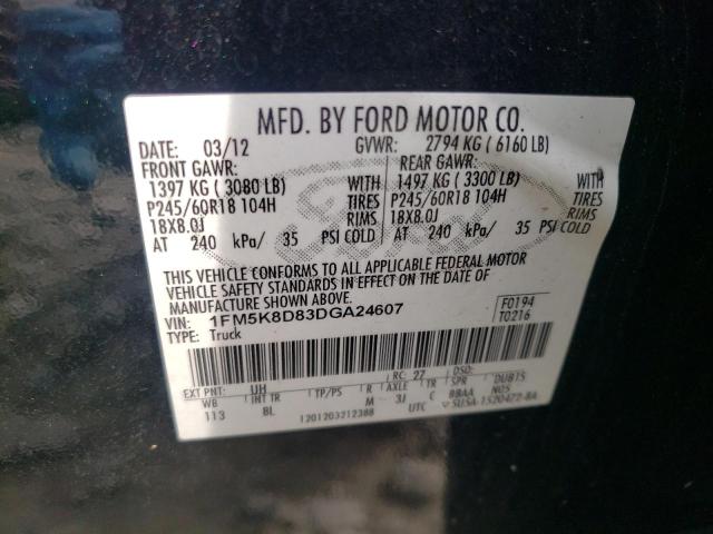 1FM5K8D83DGA24607 - 2013 FORD EXPLORER XLT BLACK photo 14