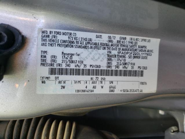 1FADP3F22DL117953 - 2013 FORD FOCUS SE SILVER photo 12