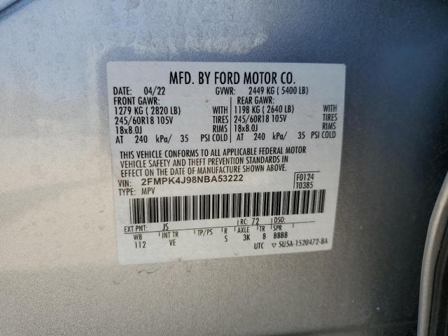 2FMPK4J98NBA53222 - 2022 FORD EDGE SEL SILVER photo 14