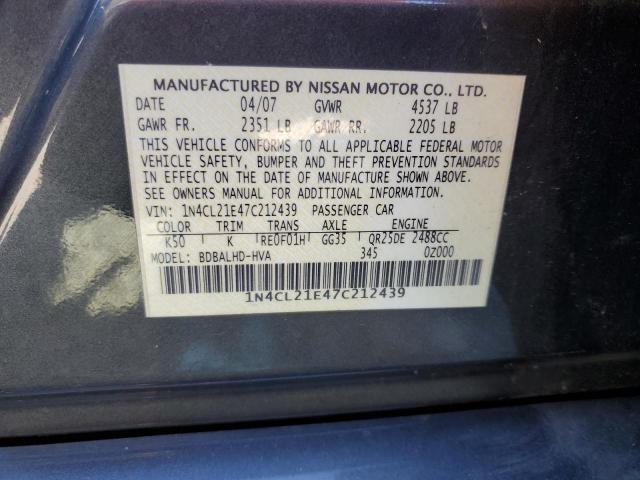 1N4CL21E47C212439 - 2007 NISSAN ALTIMA HYBRID GRAY photo 12