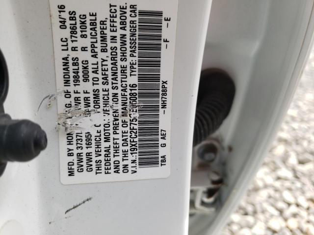 19XFC2F75GE050816 - 2016 HONDA CIVIC EX WHITE photo 12