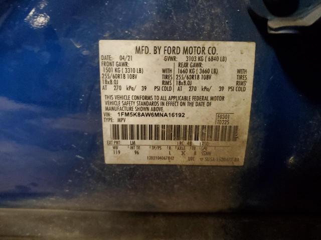 1FM5K8AW6MNA16192 - 2021 FORD EXPLORER POLICE INTERCEPTOR Mavi foto 14