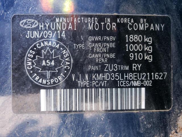 KMHD35LH8EU211627 - 2014 HYUNDAI ELANTRA GT BLUE photo 12