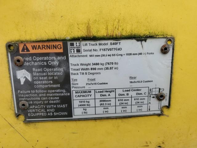 F187V07769D - 2006 HYST FORKLIFT YELLOW photo 10