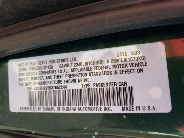 4S3BH895637652244 - 2003 SUBARU LEGACY OUTBACK H6 3.0 SPECIAL GREEN photo 12