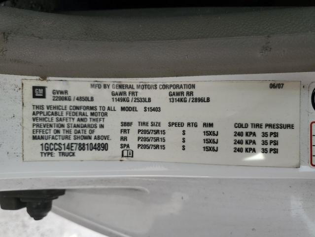 1GCCS14E788104890 - 2008 CHEVROLET COLORADO WHITE photo 12