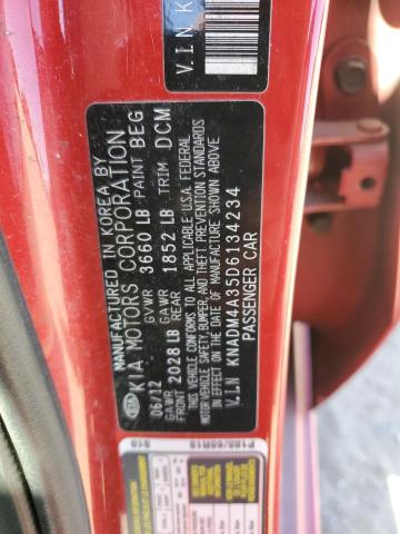 KNADM4A35D6134234 - 2013 KIA RIO LX RED photo 12