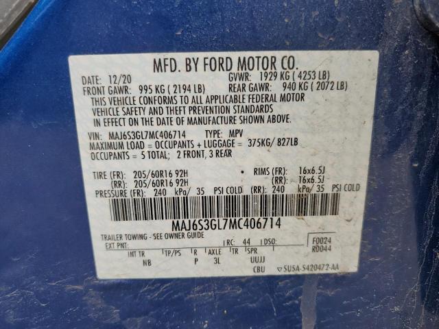 MAJ6S3GL7MC406714 - 2021 FORD ECOSPORT SE BLUE photo 14