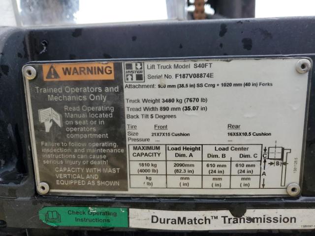 F187V08874E - 2007 HYST FORKLIFT YELLOW photo 10