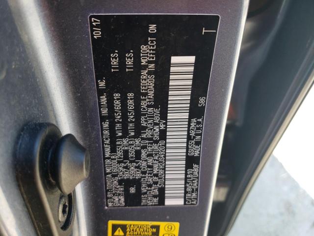 5TDJZRFH2JS492010 - 2018 TOYOTA HIGHLANDER SE GRAY photo 12