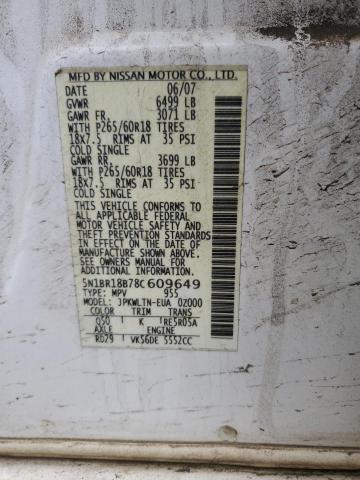5N1BR18B78C609649 - 2008 NISSAN PATHFINDER LE თეთრი ფოტო 14