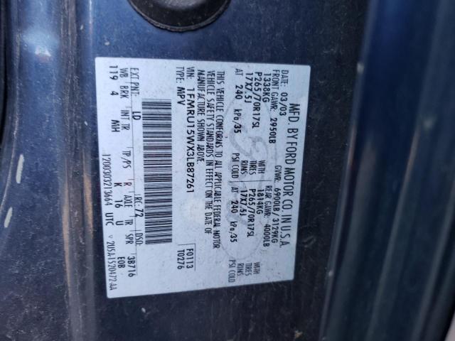 1FMRU15WX3LB87261 - 2003 FORD EXPEDITION XLT BLUE photo 13