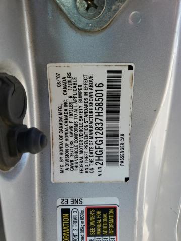 2HGFG12837H585016 - 2007 HONDA CIVIC EX SILVER photo 13