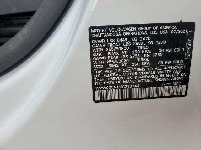 1V2WC2CAXMC233744 - 2021 VOLKSWAGEN ATLAS CROS SE Սպիտակ լուսանկար 13