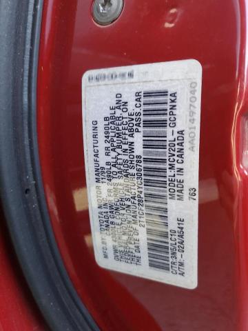 2T1CF28P4YC306788 - 2000 TOYOTA CAMRY SOLA SE RED photo 12