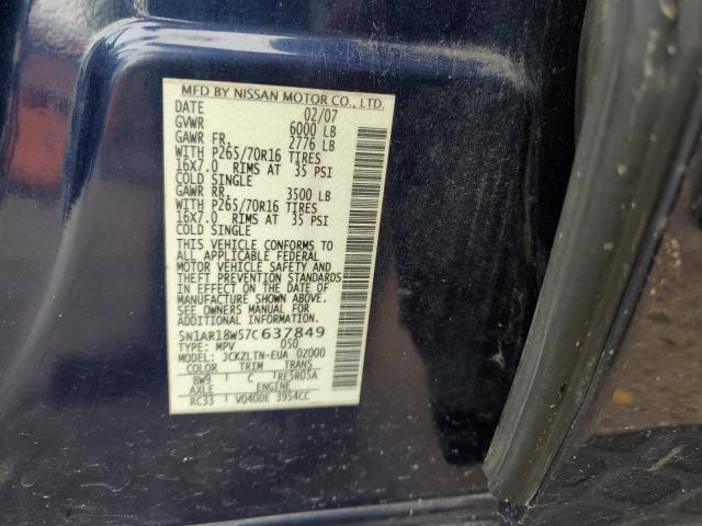 5N1AR18W57C637849 - 2007 NISSAN PATHFINDER LE 黑色 照片 14