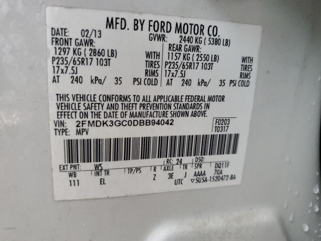 2FMDK3GC0DBB94042 - 2013 FORD EDGE SE WHITE photo 12