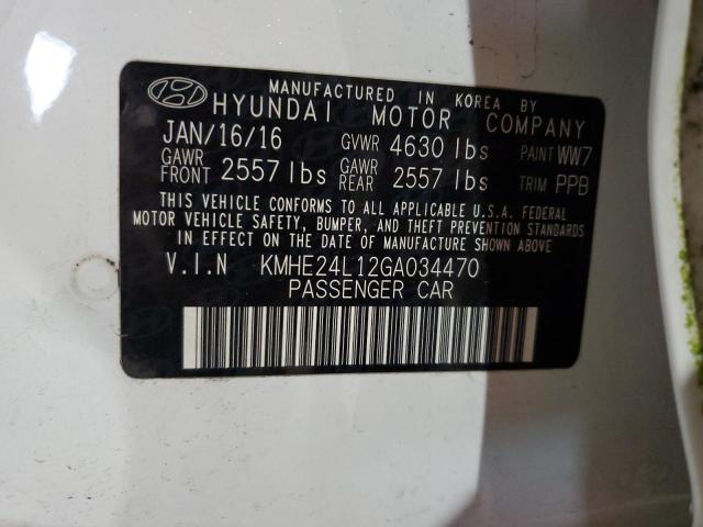 KMHE24L12GA034470 - 2016 HYUNDAI SONATA HYBRID WHITE photo 12