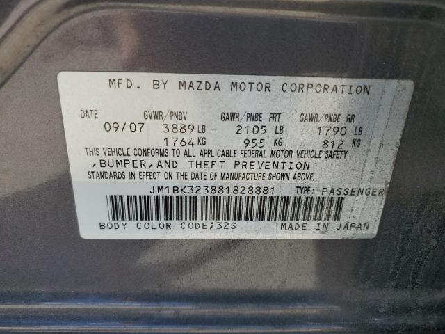 JM1BK323881828881 - 2008 MAZDA 3 S GRAY photo 12