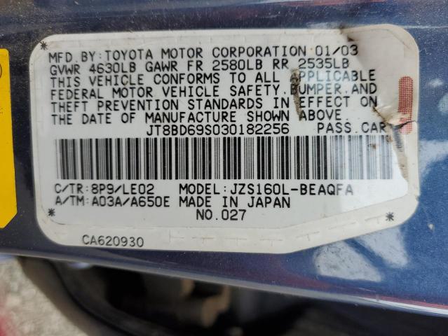 JT8BD69S030182256 - 2003 LEXUS GS 300 BLUE photo 13