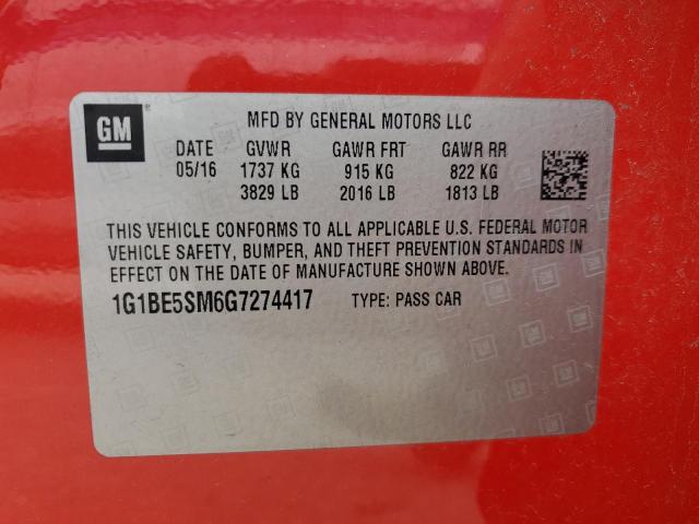 1G1BE5SM6G7274417 - 2016 CHEVROLET CRUZE LT RED photo 12