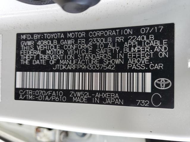 JTDKARFP9H3037542 - 2017 TOYOTA PRIUS PRIM WHITE photo 12