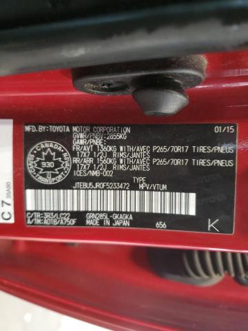 JTEBU5JR0F5233472 - 2015 TOYOTA 4RUNNER SR5 RED photo 13