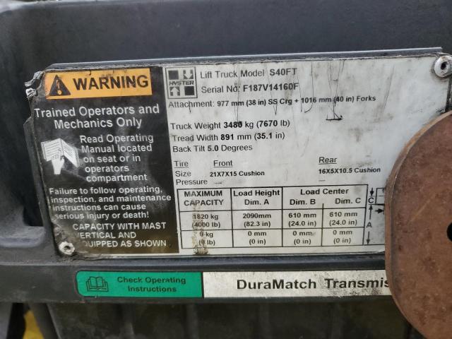 F187V14160F - 2008 HYST FORKLIFT YELLOW photo 10