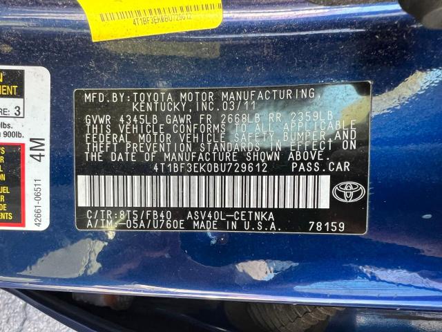 4T1BF3EK0BU729612 - 2011 TOYOTA CAMRY BASE BLUE photo 10