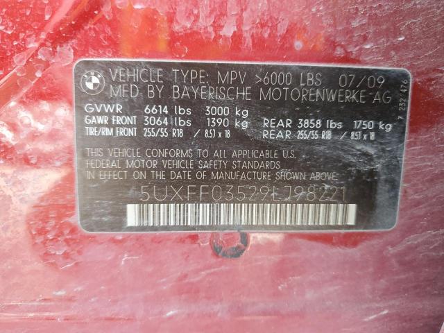 5UXFF03529LJ98221 - 2009 BMW X5 XDRIVE35D RED photo 12