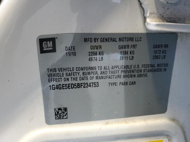 1G4GE5ED5BF234753 - 2011 BUICK LACROSSE CXS WHITE photo 12