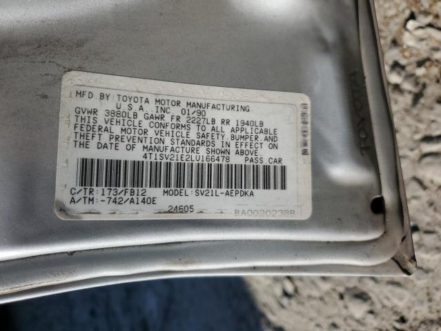 4T1SV21E2LU166478 - 1990 TOYOTA CAMRY DLX 银色 照片 12