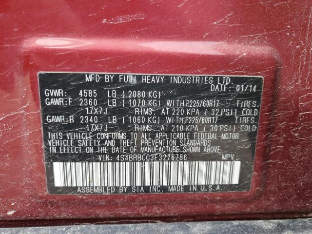 4S4BRBCC3E3276786 - 2014 SUBARU OUTBACK 2.5I PREMIUM RED photo 13