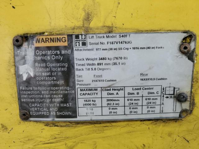 F187V14763G - 2009 HYST FORKLIFT YELLOW photo 10