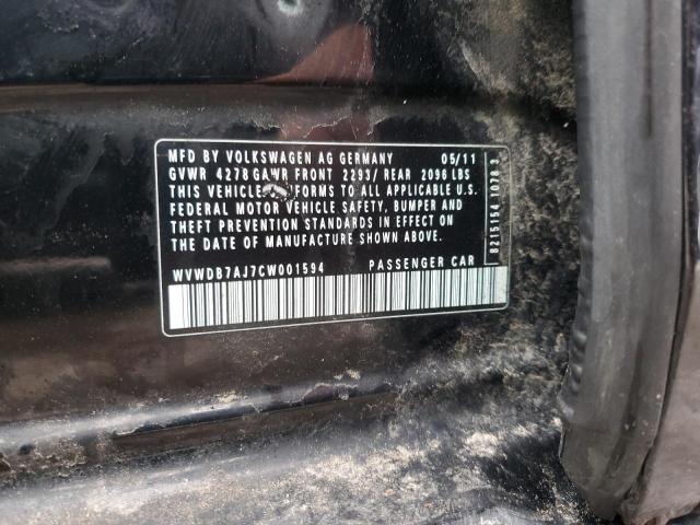 WVWDB7AJ7CW001594 - 2012 VOLKSWAGEN GOLF BLACK photo 12