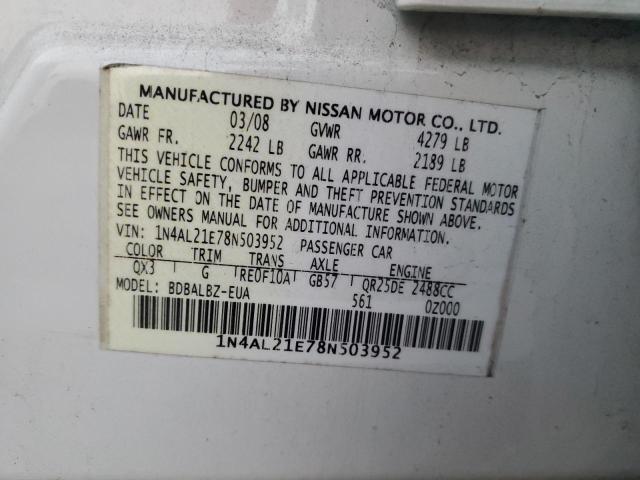 1N4AL21E78N503952 - 2008 NISSAN ALTIMA 2.5 WHITE photo 12