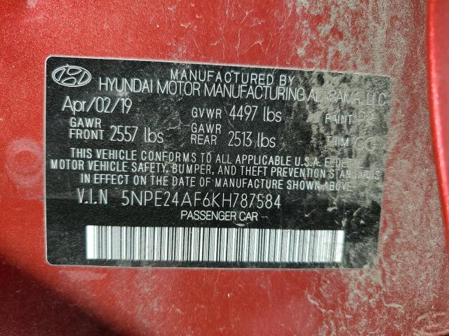 5NPE24AF6KH787584 - 2019 HYUNDAI SONATA SE RED photo 12