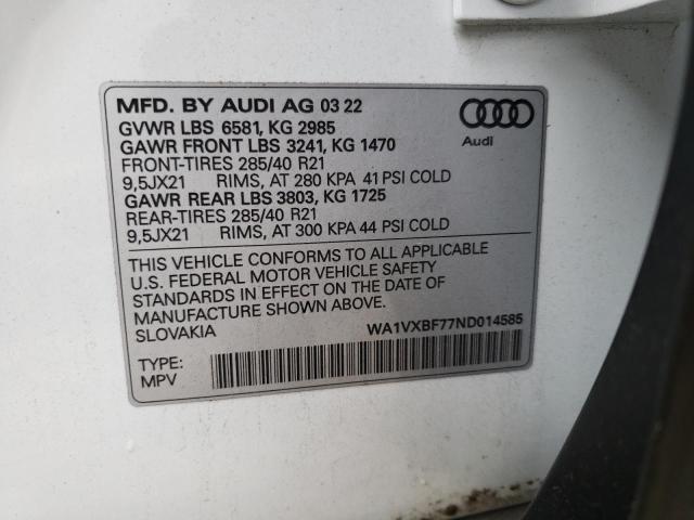 WA1VXBF77ND014585 - 2022 AUDI Q7 PRESTIGE WHITE photo 12