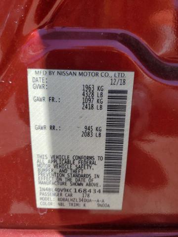 1N4BL4DV9KC168434 - 2019 NISSAN ALTIMA SV RED photo 13