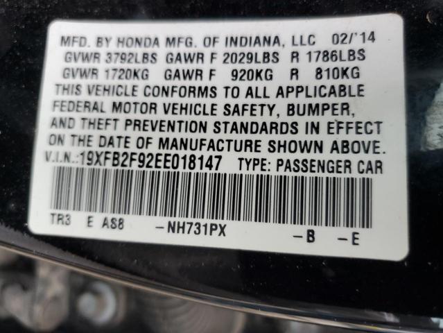 19XFB2F92EE018147 - 2014 HONDA CIVIC EXL BLACK photo 12